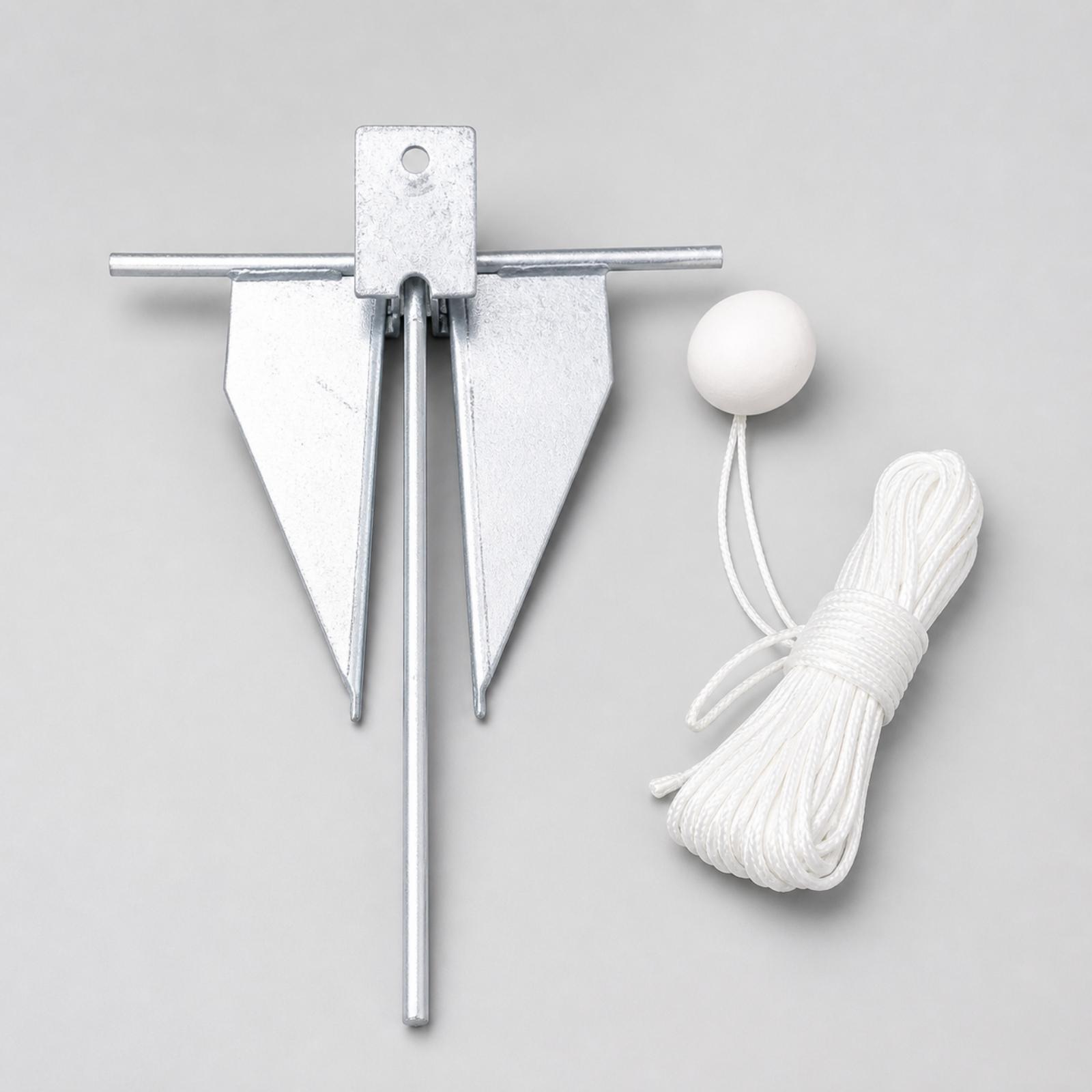 Boat Anchor Kit Galvanized - 小型船用の錨付けに適した、錆びにくい亜鉛メッキ加工の船用錨キット。6mmのロープとフロートが付属。