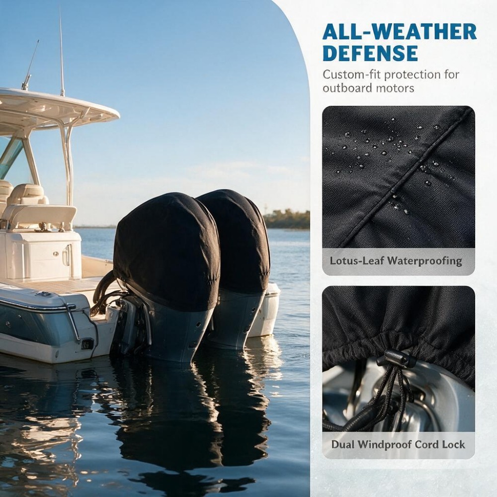 Outboard Motor Cover Waterproof - モーターエンジン用ボートカバー 15～250馬力対応 210D防水素材 ヨット用 半分を覆うタイプ UVカット・防塵カバー