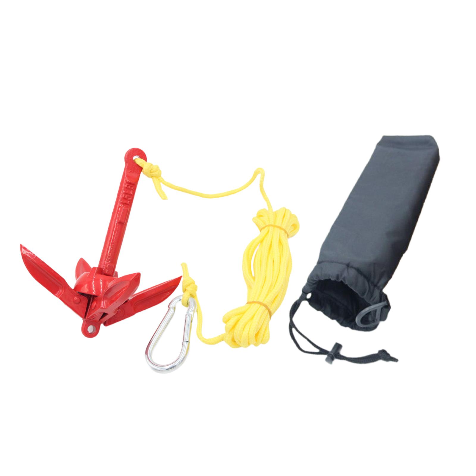Boat Anchor Kit Galvanized - 亜鉛メッキマリンクローアンカー折りたたみキット、5mロープ付き、小型ボート、カヤック、カヌーアクセサリー用