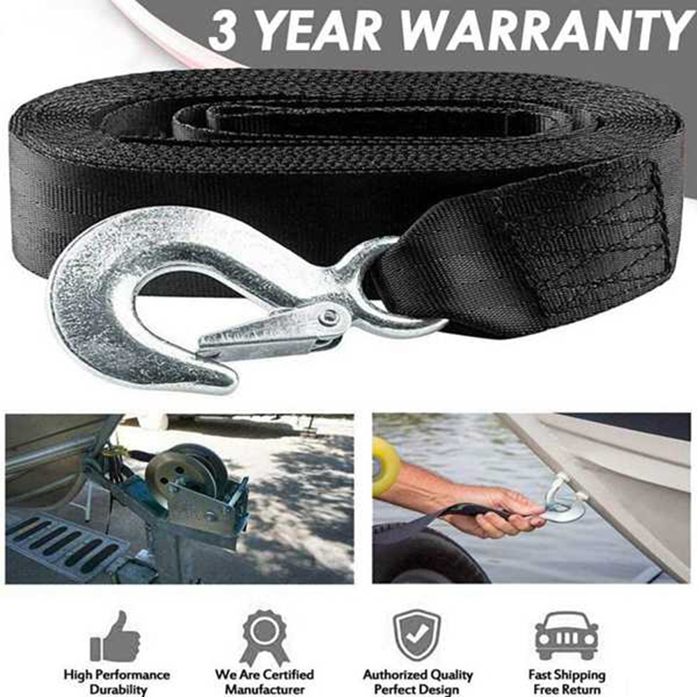 Boat Trailer Winch Strap - 高級感のあるボート用ウインチストラップ。フックと安全ラッチ付き。ループエンド。牽引用、船舶係留用。耐荷重5,000ポンド。