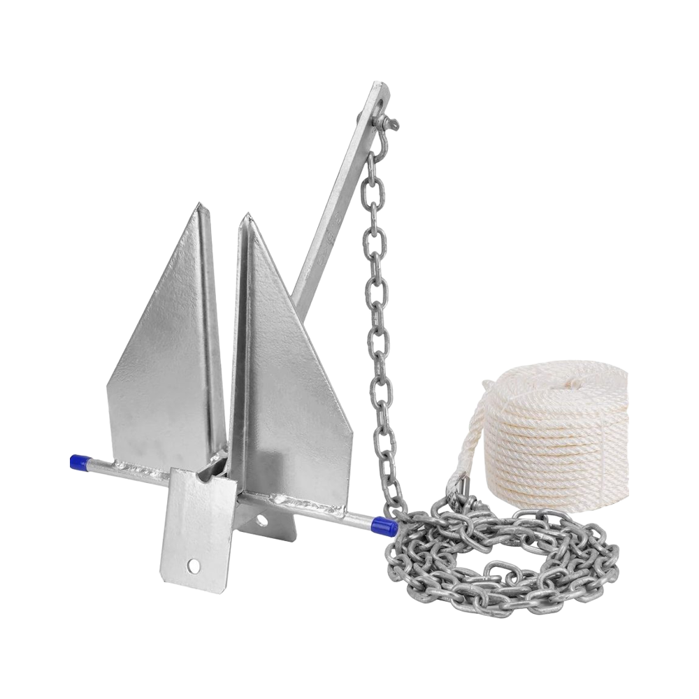 Boat Anchor Kit Galvanized - ヘビーデューティーボートアンカーキット フルークスタイルチェーンロープセット 亜鉛メッキ鋼 ポンツーンデッキ用 釣り用ヨット ボートアクセサリー