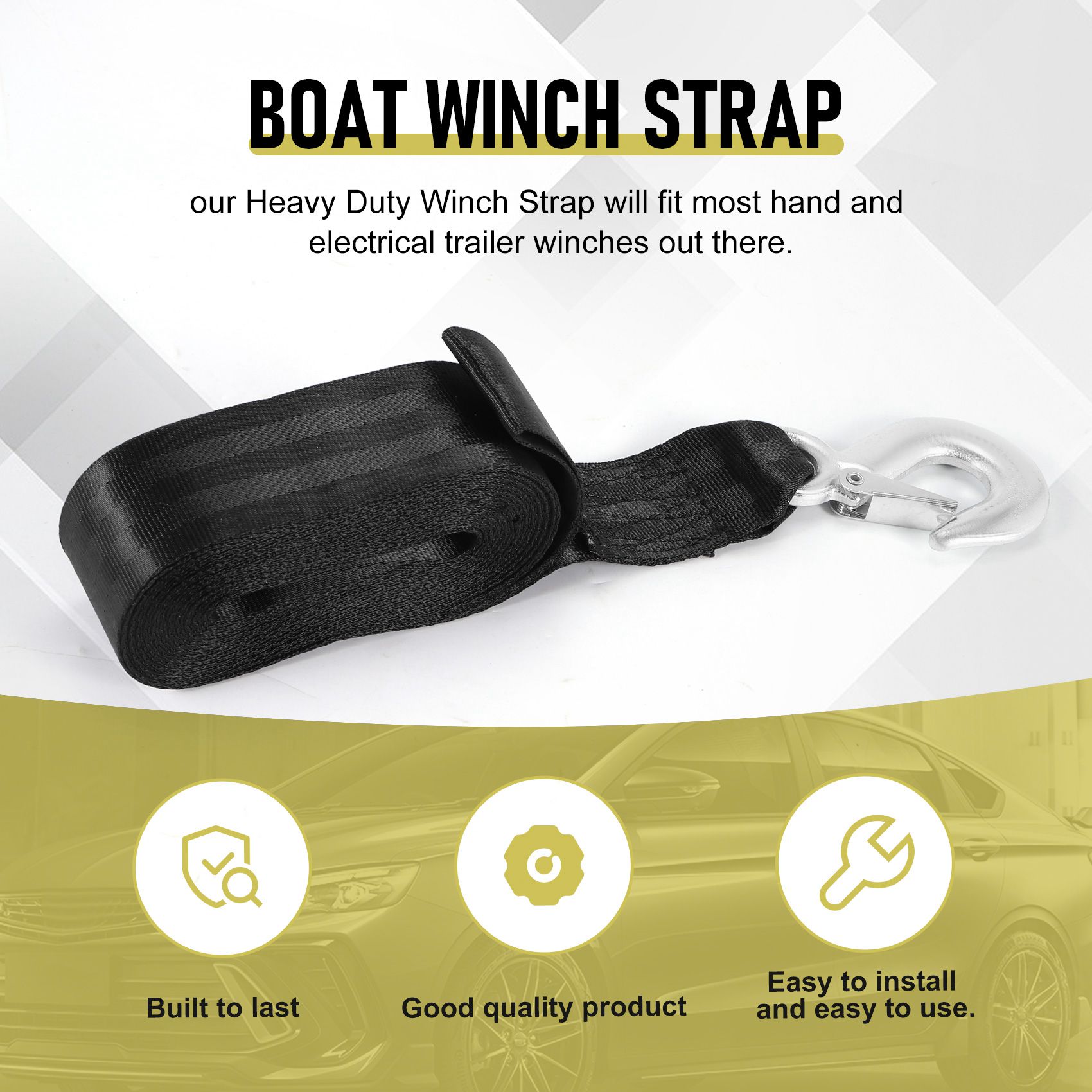 AEF5-ボートトレーラーウインチストラップ交換用フック付き - Boat Trailer Winch Strap のレビューと価格