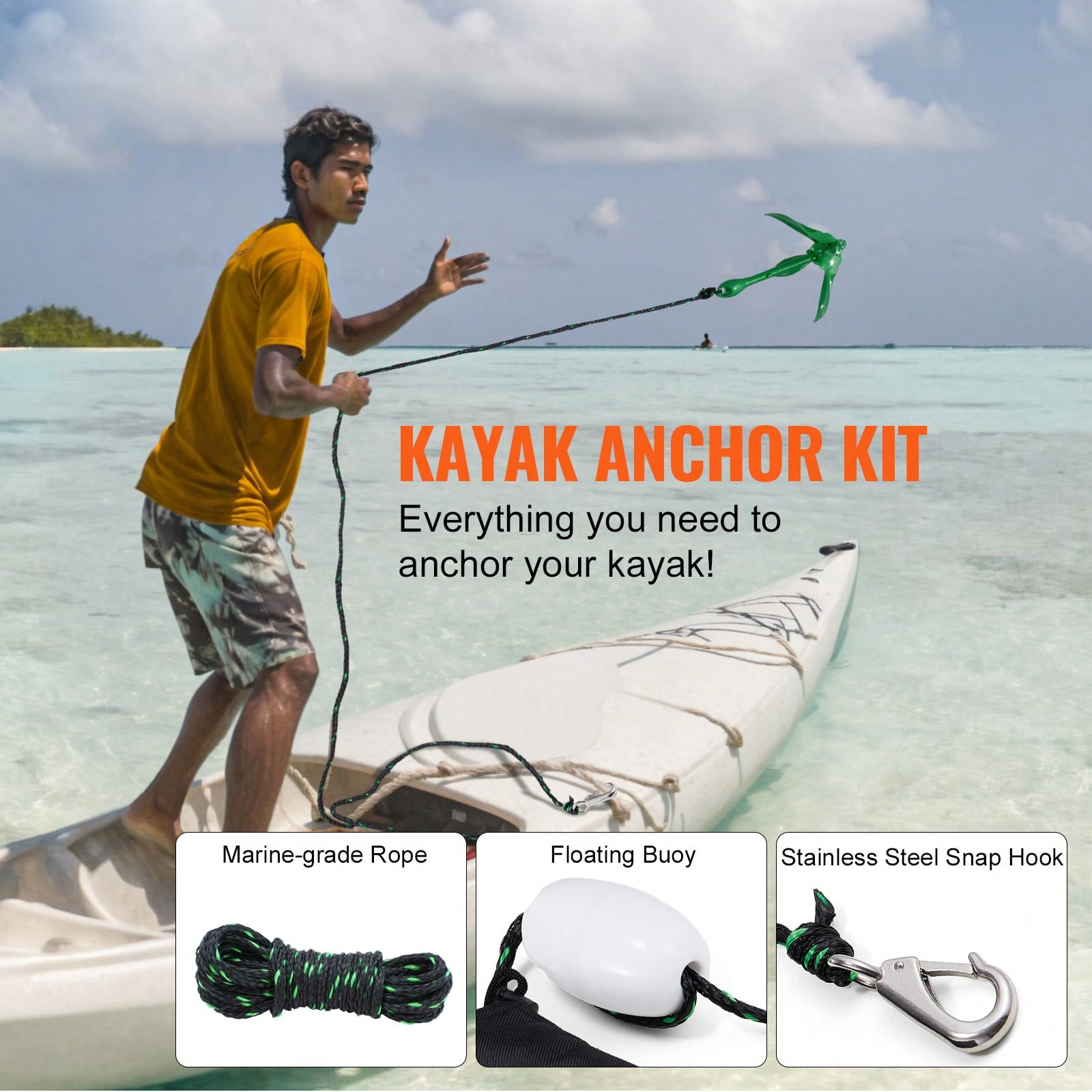アンカーキット フックポール 3.5ポンドアンカー 26.2 - Boat Anchor Kit Galvanized のレビューと価格