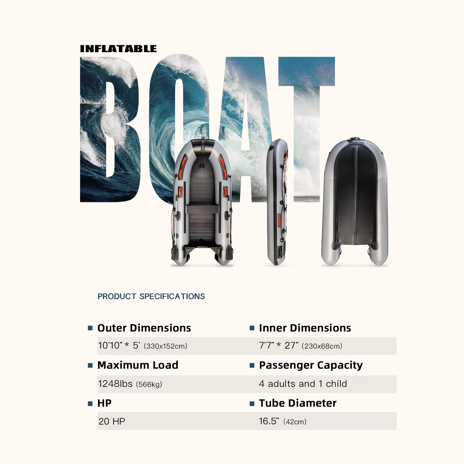 スポーツ3.3mアルミ合金PVCインフレータブルボート5人乗 - Inflatable Boat 3.3M Pvc のレビューと価格