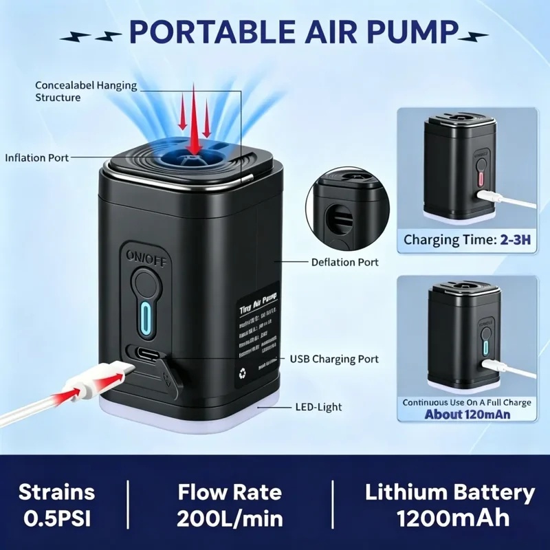 USB充電式ミニエアポンプ、1200mAhのポータブル空気入 - Inflatable Boat Electric Pump のレビューと価格