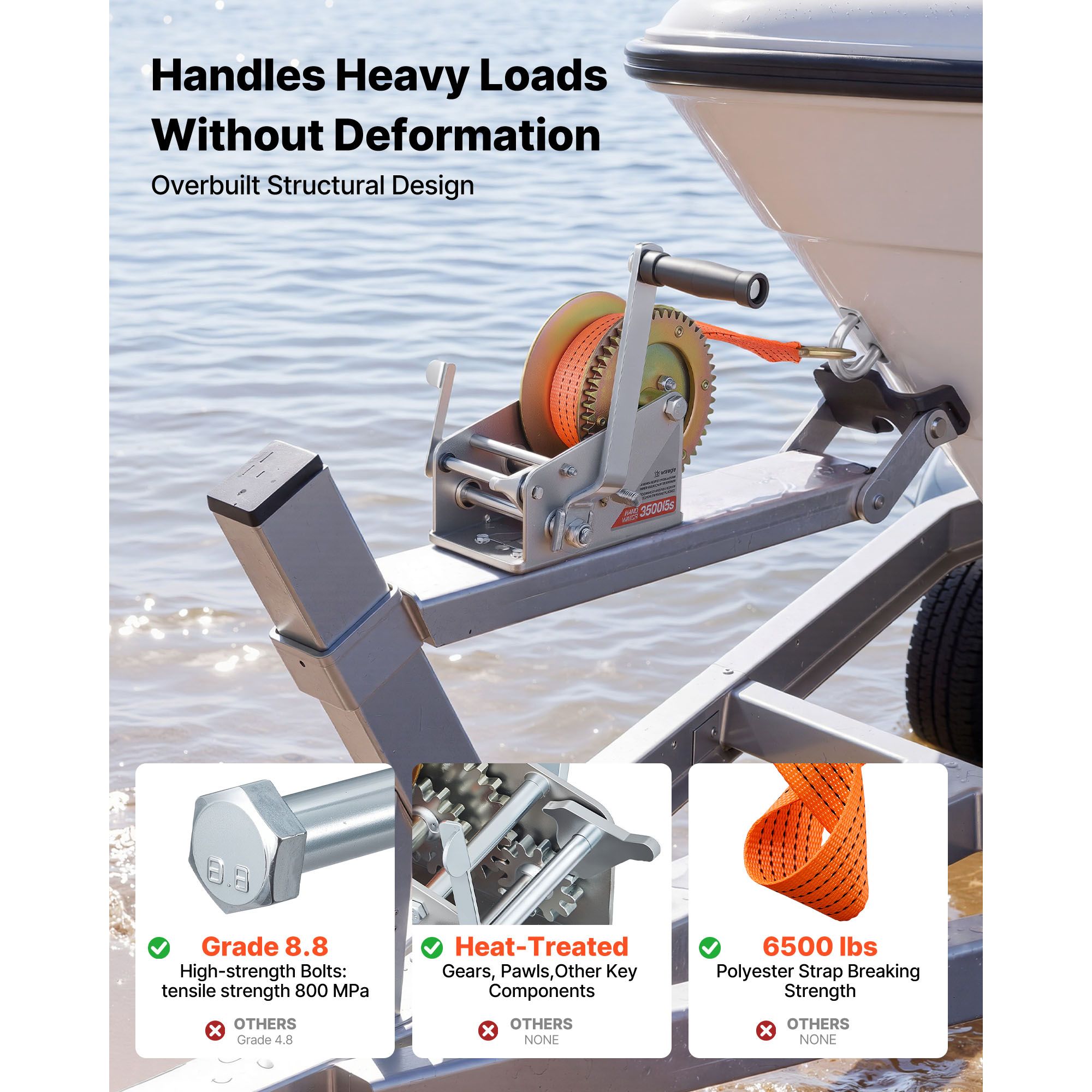 ボートウィンチ、3500ポンドハンドウィンチ、20フィートオ - Boat Trailer Winch Strap のレビューと価格